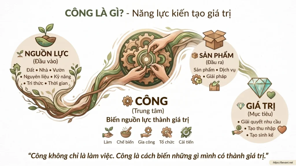 Infographic Công là gì từ nguồn lực đến sản phẩm và giá trị